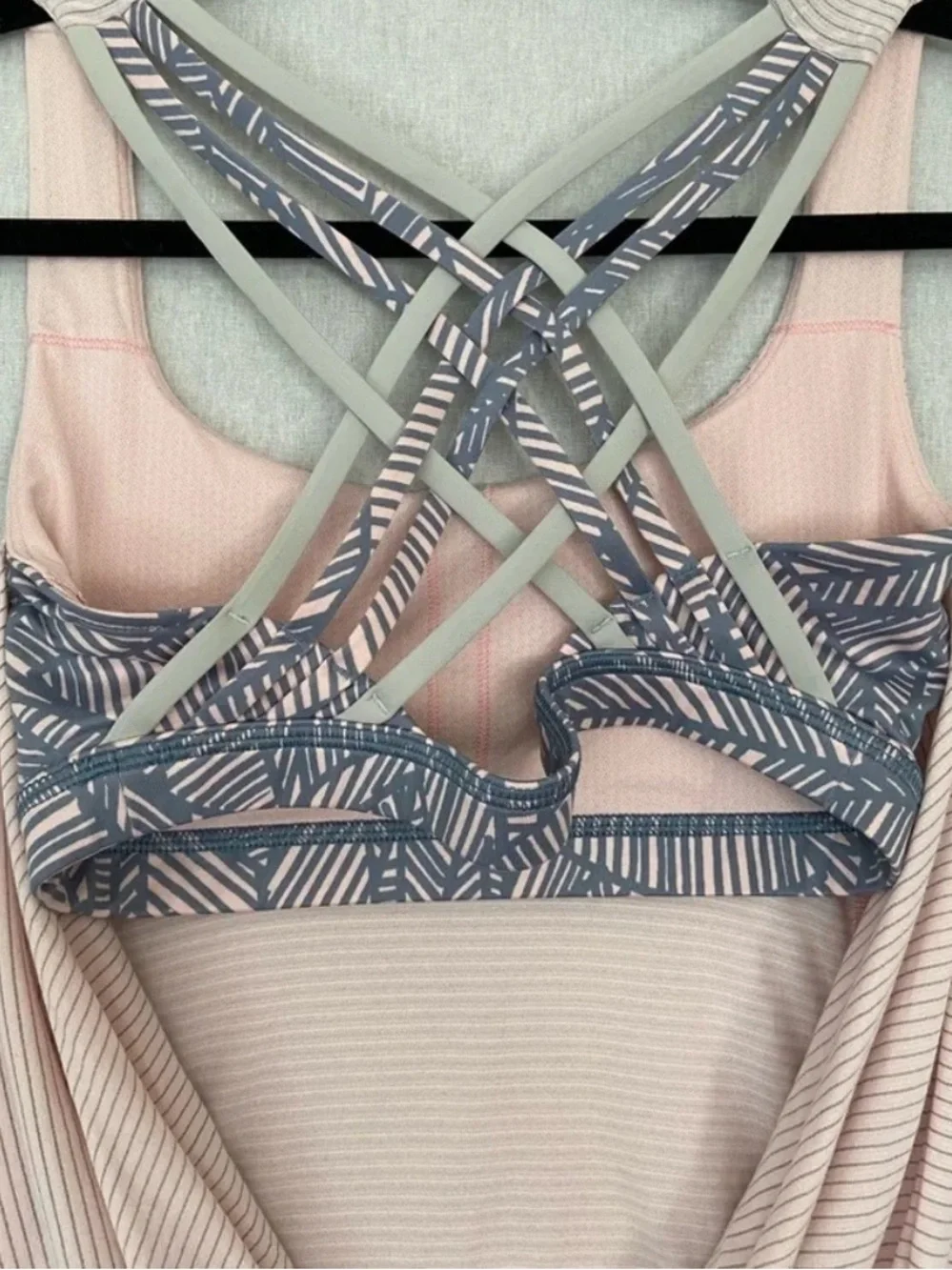lululemon athletica Light Pink Tank Top with Grey Patterned Strappy Back